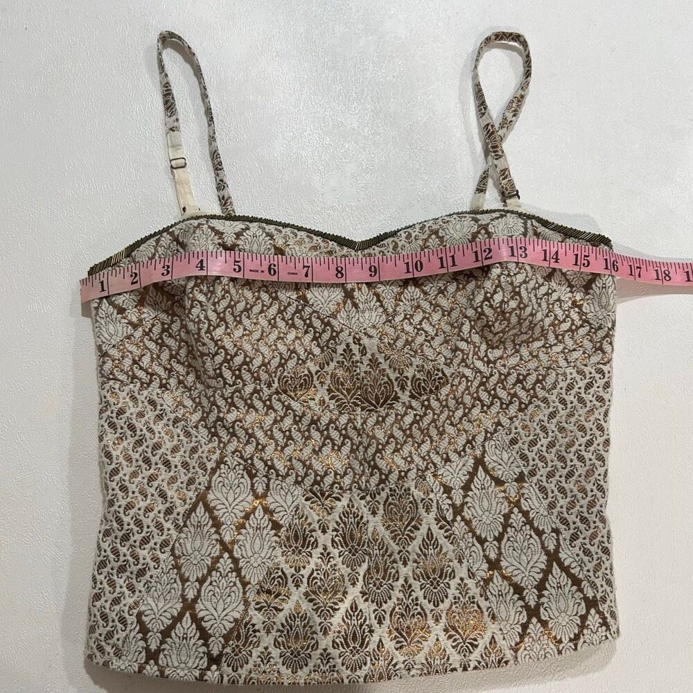 Free People Size 6 Metallic Brocade Corset Cami Crop Top Boho Fairy Grunge - Picture 7 of 9